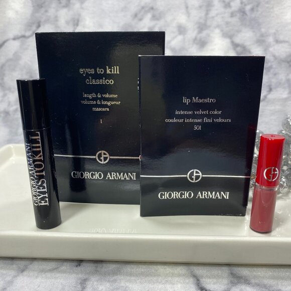 Giorgio Armani Beauty Gift Set-Lip Velvet & Volume Mascara,Travel Size-2pc-NEW - Picture 3 of 10